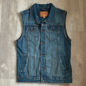 Denim Vest Red Camel Vintage Blue Cotton Size Medium Pockets Unisex Style